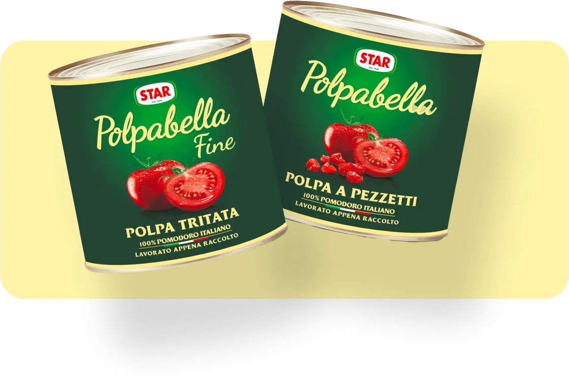 Polpabella, polpa di pomodoro 100% italiano dal taglio rustico, ideale per pizze, sughi e cotture lunghe.