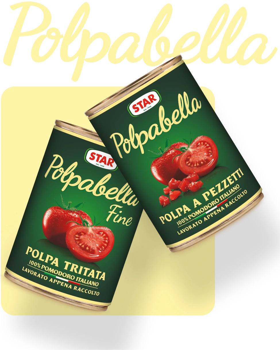 Polpabella, polpa di pomodoro 100% italiano dal taglio rustico, ideale per pizze, sughi e cotture lunghe.